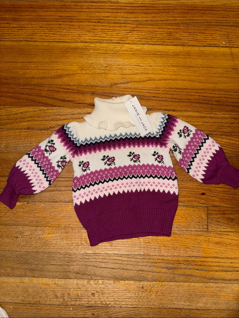 Janie and Jack Purple and Cream Fair Isle Scalloped  Turtleneck Sweater NWT #2